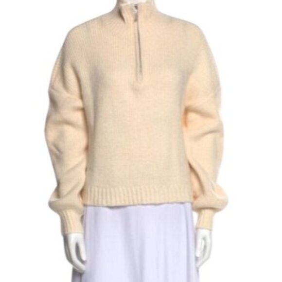 L'Academie Revolve Women's Cream Half-Zip Ribbed Sweater S Wool & Alpaca Blend - Picture 1 of 12